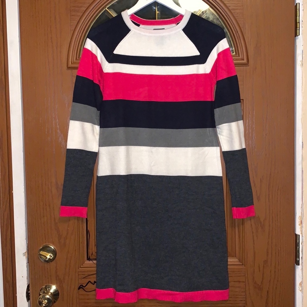 JH Collectibles Pink & Gray Striped Long Sleeve Super Soft Brushed Sweater Dress
